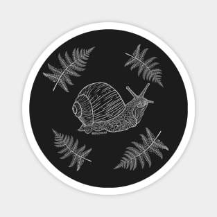 Snail with ferns (white) Magnet